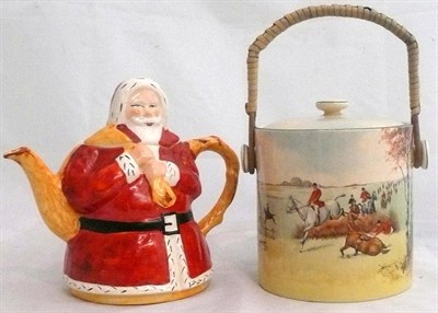 Lot 157 - Doulton 'fox hunting' biscuit barrel and Santa Claus teapot and cover