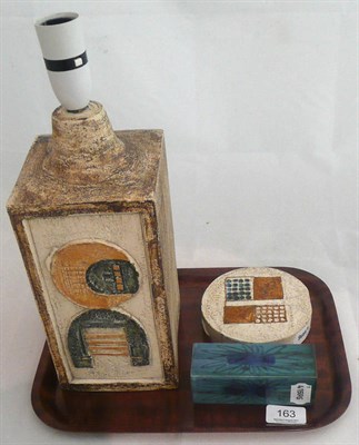 Lot 163 - Troika rectangular lamp base, a small wheel vase and a rectangular vase