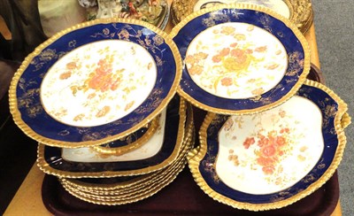 Lot 174 - 19th century blue and gilt dessert service and an oval watercolour portrait