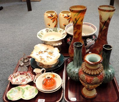 Lot 176 - Three trays of ceramics, reproduction vases, large planter etc
