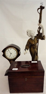 Lot 177 - Arts & Crafts mantel clock and a 19th century mahogany tea caddy (2)