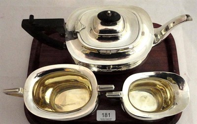 Lot 181 - Three piece silver tea service, 40oz