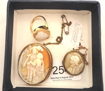 Lot 254 - Two cameo brooches and a cameo ring (3)