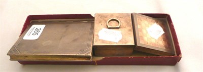 Lot 265 - A silver cigarette box, a stamp box, a compact, 11oz approximate weight