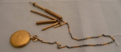 Lot 266 - A gold watch, a chain, a pen, a champagne stick etc, 61g approximate weight (9ct weighable)