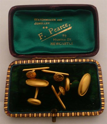 Lot 272 - A set of 10k gold cufflinks and three studs