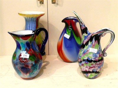 Lot 296 - Two multicoloured glass vases and jugs in the Murano style manufactured in China (4)