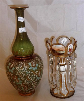 Lot 311 - Glass table lustre and a Doulton vase