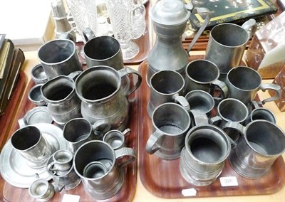 Lot 320 - Two trays of pewter measures etc