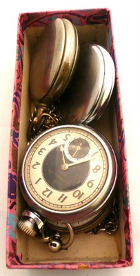 Lot 339 - Silver pocket watch, two silver chains and three other watches