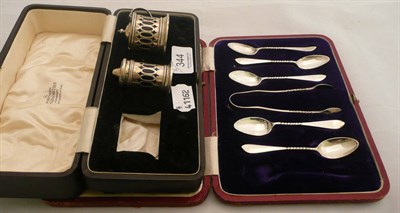 Lot 344 - Cased silver teaspoons and tongs together with silver condiments (cased)