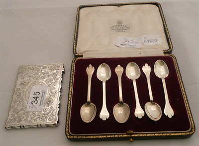 Lot 345 - Silver engraved card case and six silver rat tail teaspoons