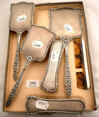 Lot 346 - A six piece silver dressing table set