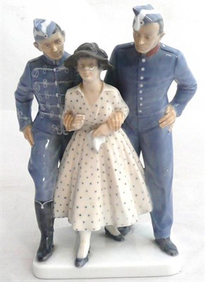 Lot 352 - A rare early 20th Century Royal Copenhagen figure of a young lady escorted by two soldiers,...