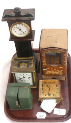 Lot 364 - A brass carriage timepiece, Swiss timepiece, early 20th century Sedan pocket watch holder etc