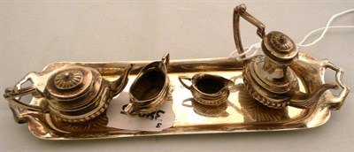 Lot 394 - Miniature silver tea and coffee set on tray