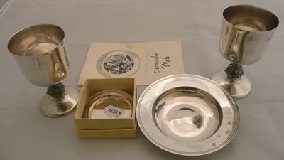 Lot 412 - Pair of silver goblets and two silver dishes