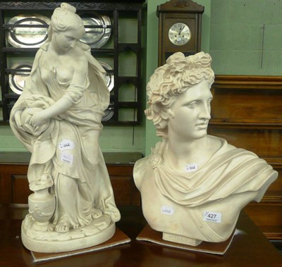 Lot 427 - Bisque figure group of a maiden (a.f.) and a composition bust of a classical gent (2)