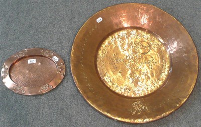 Lot 447 - Isnik Copper plaque and a Arts & Crafts oval plaque