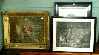 Lot 471 - A gilt framed wool and silk embroidered picture, depicting Joseph, Mary and baby Jesus and a...