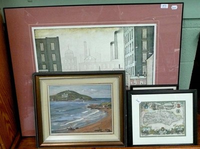 Lot 473 - An oil on board of Viareggio Italy by R S Hellaby, Lowry print and three other prints (5)