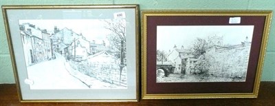 Lot 486 - Joseph Pighills pencil drawing 'Old Howath', and a pencil drawing of the canal at Skipton (2)