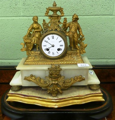 Lot 513 - Alabaster and gilt metal mounted mantel clock on an ebonised stand with an enamel dial signed C...