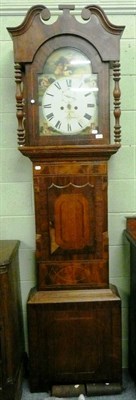 Lot 515 - A oak and mahogany inlaid eight day longcase clock with painted arch dial by Crossland of Wakefield