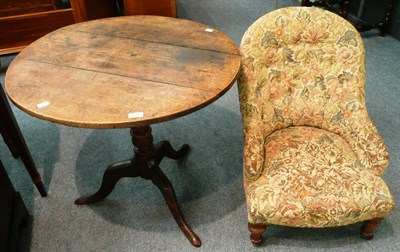 Lot 548 - 19th century oak tip top tripod occasional table and a nursing chair