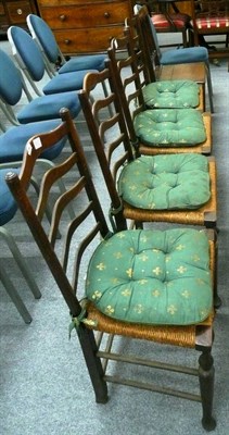 Lot 561 - Set of four ladder back chairs and a 19th century oak kitchen chair