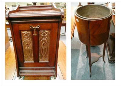 Lot 588 - An Art Nouveau walnut and copper coal purdonium and an Edwardian mahogany jardiniere