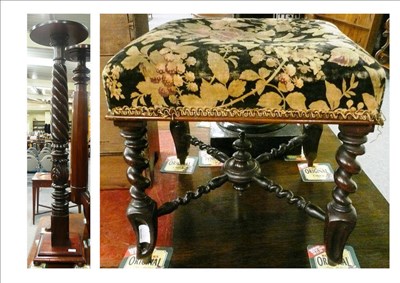 Lot 589 - Mahogany torchere and mahogany footstool with turned legs