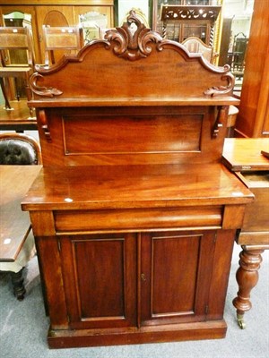 Lot 591 - Victorian mahogany chiffonier with carved back