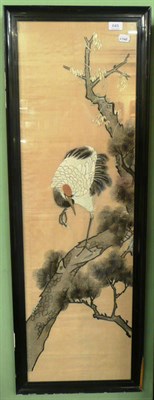 Lot 645 - An Chinese embroidered picture of a bird in an ebonised frame