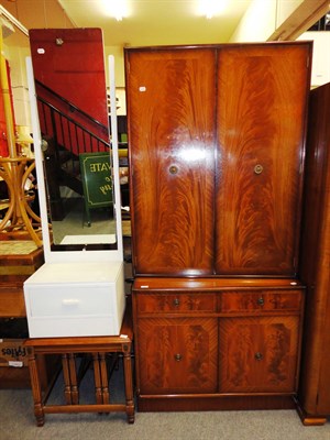 Lot 688 - Reproduction bookcase over cupboard, nest of tables and cheval mirror