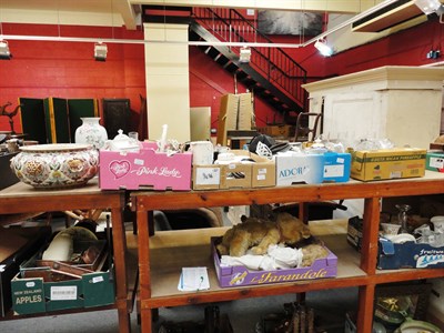 Lot 703 - Four boxes of drinking glasses, ceramics, continental planter, household ceramics etc