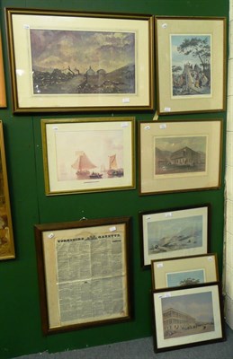 Lot 731 - A framed page from the Yorkshire Gazette dated 1846 and seven assorted framed prints