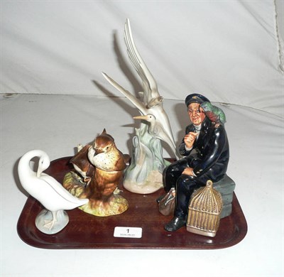 Lot 1 - Royal Doulton figure 'Shore leave' and Royal Crown Derby group 'Thrushes chicks' and two Lladro...