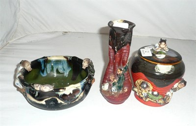 Lot 2 - Three pieces of Japanese Sumida ware including a vase, ginger jar and cover and a bowl