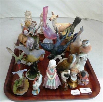 Lot 36 - A tray of ceramic and glass ornaments, including Royal Doulton, Beswick and continental pieces
