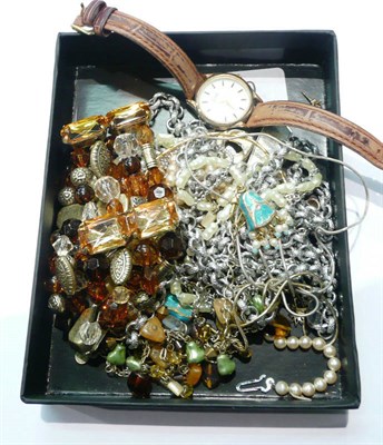 Lot 60 - A silver identity bracelet, a 9ct gold bracelet and assorted costume jewellery