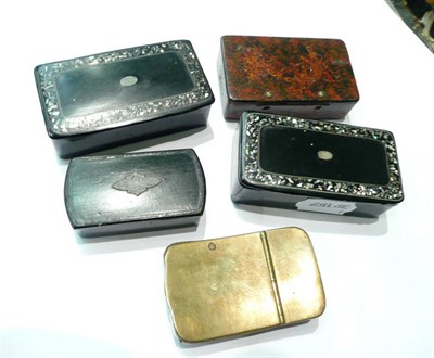 Lot 64 - Four papier-mache snuff boxes and a brass example