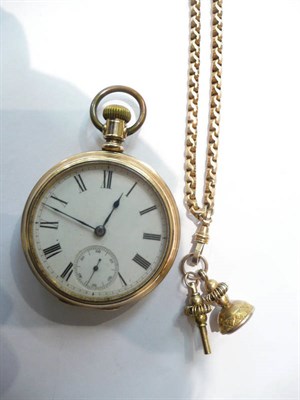 Lot 78 - A guard chain, pocket watch and fob, stamped '10c'