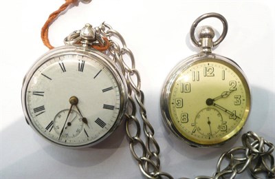 Lot 87 - Two silver pocket watches and a silver chain