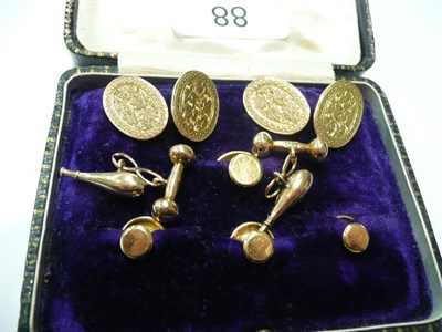 Lot 88 - Two pairs of cufflink's stamped with 9ct and four dress studs stamped 18ct