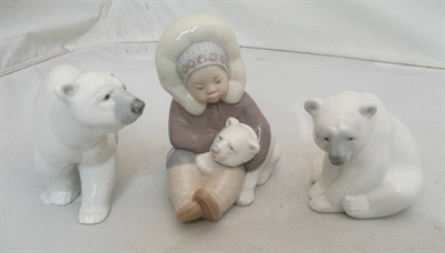 Lot 107 - Two lladro polar bear figures and an eskimo