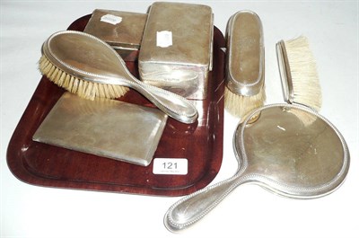 Lot 121 - A brush set and a two cigarette boxes and a cigarette case