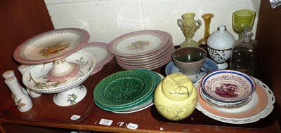 Lot 135 - Worcester dessert set, three green glazed plates, assorted decorative glass ware and ceramics...