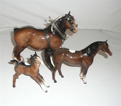 Lot 143 - Beswick bay shire horse, horse and foal (3)