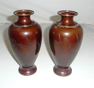 Lot 150 - A pair of Japanese bronze shouldered ovoid vases (2)